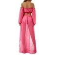 thumbnail image 5 of SAYOO Off Shoulder Clothing Set, Long Sleeve Tops and Cover Up Skirt Two-piece Suit for Beach Vacation Travelling for Women, 5 of 8
