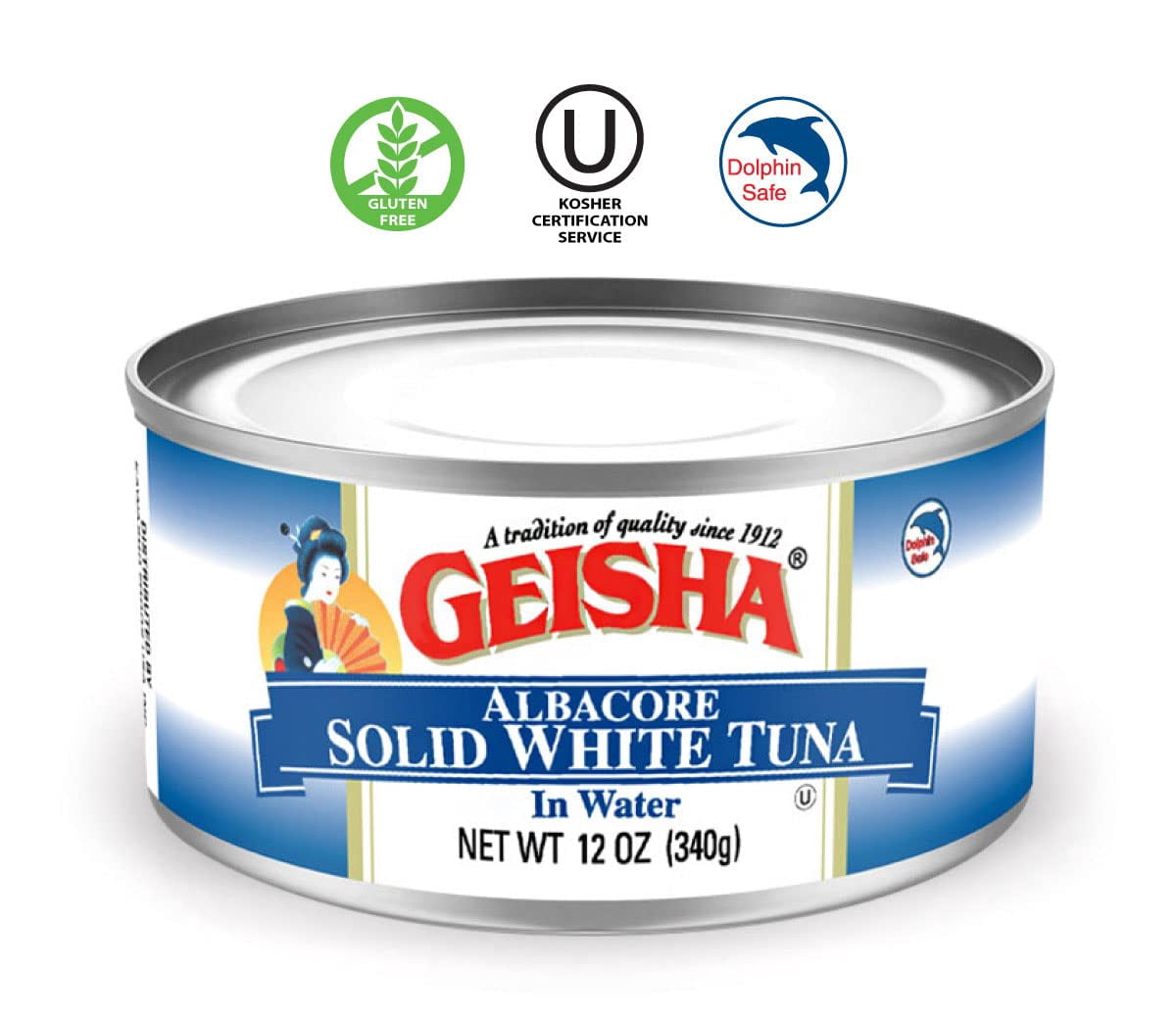 GEISHA Solid White Tuna In Water 12oz(Pack of 24), Canned Albacore Tuna | No Trans Fat - No Sugar Added – Kosher Certified – Gluten Free – Omega 3 – Good Source of Protein