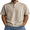 Khaki, variant on Men's Relaxed Fit Henley Polo Shirt, Short Sleeve Band Collar Top with Contrast Topstitching, Casual Curved Hem Shirt for Men, Sizes S-5XL