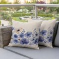 thumbnail image 4 of Blue Flowers Pillow Covers 2 Pack Spring Watercolor Floral Linen Texture Pillowcase Waterproof Outdoor Throw Pillow Cover for Patio Garden Square Cushion 26”x26”, 4 of 9