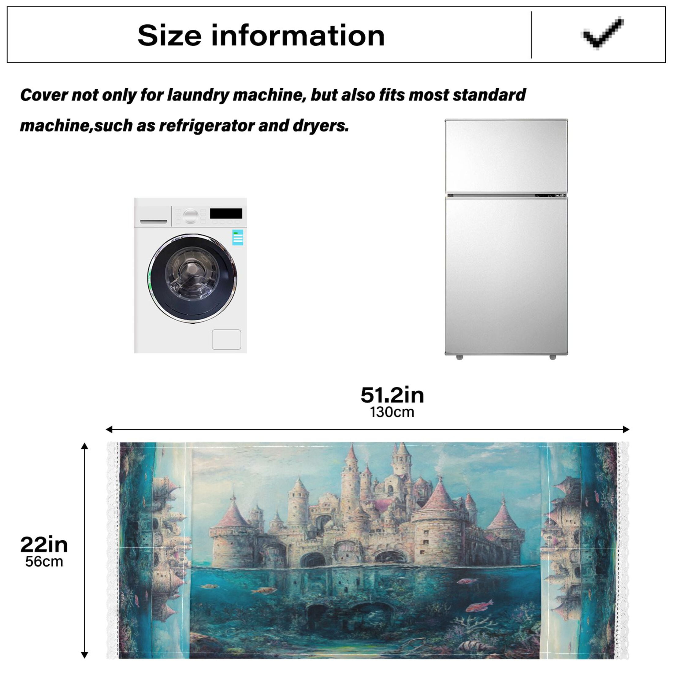 Seabed CastleWasher and Dryer Covers Dust-Proof and Oil Resistant Fridge Cover with 4 Storage Pockets Washing Machine Top Cover for Laundry Kitchen Home 51.2 x 22 In