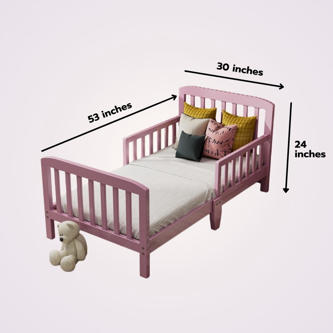 Fizzy Baby Classic Toddler Bed with Rails Wooden Beds for Kids, Pink