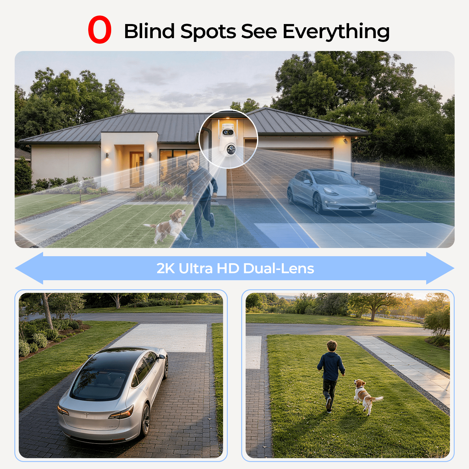 VividEye 4K Dual-Lens Solar Security Camera, 360° PTZ Surveillance security Cameras Wireless Wifi Outdoor, IP65 Waterproof PIR Detection, Full Color Night Vision, 2-Way Audio, Rechargeable Battery