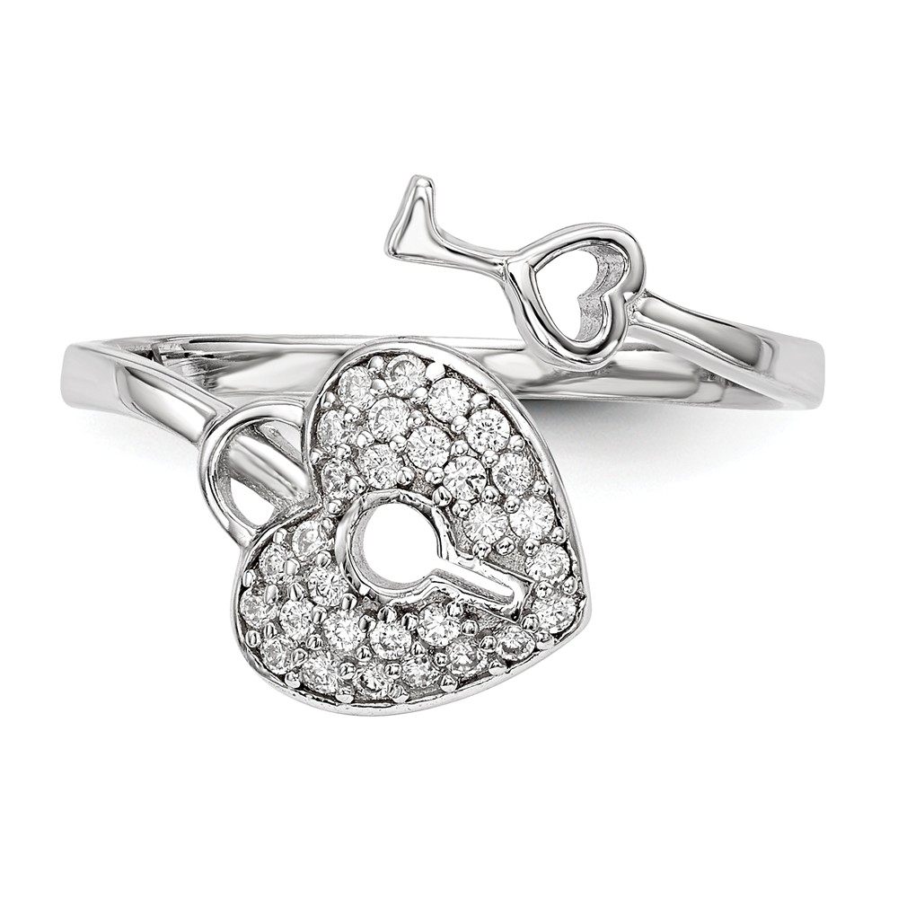 Mia Diamonds 925 Sterling Silver Rhodium-Plated Cubic Zirconia (CZ) Heart Lock and Key Ring Size - 6 - image 4 of 4