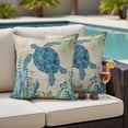thumbnail image 4 of Teal Sea Turtle Coastal Outdoor Waterproof Pillow Covers, Vintage Summer Beach Seaweed Decorative Square Throw Pillowcase Sofa Cushion Sham for Patio/Couch/Chair, 16"x16" 2 Pack, 4 of 8