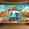 thumbnail image 3 of LUUFILx Kids Birthday Party Train Theme Backdrop Happy Birthday Banner Photography Background for Childrens Party Decorations Photoshoot Celebration Event Fun, 3 of 7