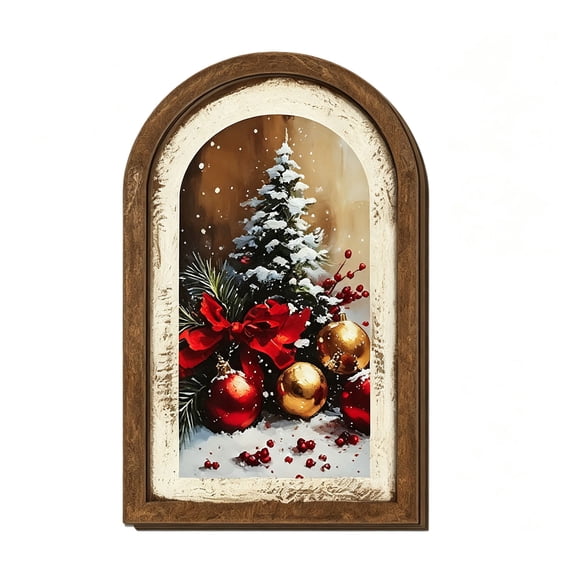 Miwamany Vintage Christmas Wooden Framed Sign Arched Frame Xmas Wall Art Tabletop Hanging Decor for Holiday Indoor Home Party Ornament Decoration