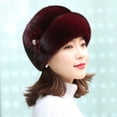 thumbnail image 2 of Trayknick Winter Hat Russian Faux Rabbit Fur Flower Decor Thickened Luxury Keep Warm Solid Color Autumn Winter Thermal Middle-aged Women Cap for Outdoor, 2 of 3