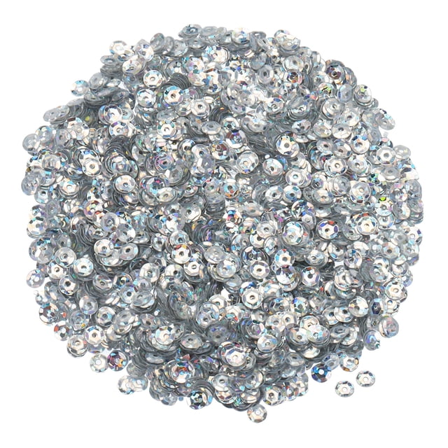 Uxcell Lentejuelas Sueltas 0.15" Lentejuelas Láser 3000 Pcs Lentejuelas de Taza para Manualidades de Joyería y Costura Plateadas