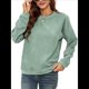 thumbnail image 2 of Sudaderas de Cuello Redondo de Punto Gofre para Mujer, Camisetas Informales de Larga Verde S, 2 of 10