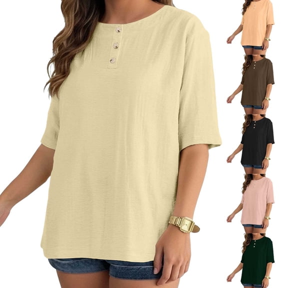 Lenago Womens T-shirt 1/2 Sleeve Crew Neck Summer Shirt Lightweight Breathable Solid Color Plus Size Tops Summer Holiday Casual Essentials Beach Fashion