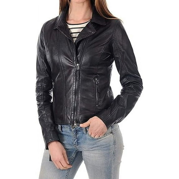 Classic Women's Genuine Black Lambskin Real Leather Jacket Slim fit Biker W730
