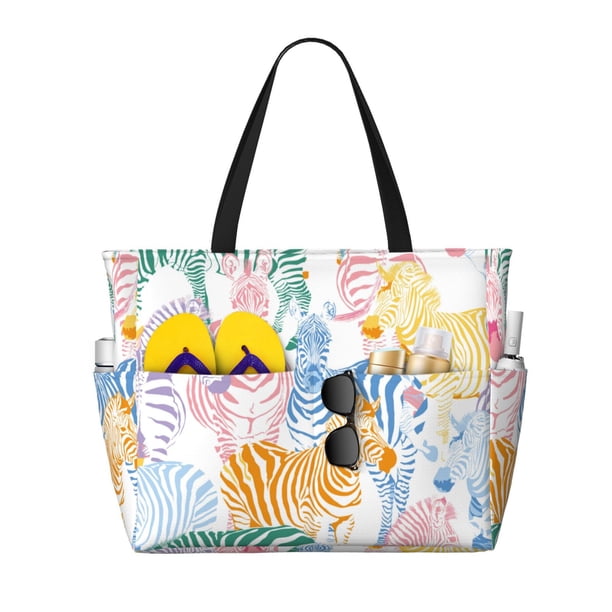 Fotbe Zebra Colourful Bolsa de Viaje para Playa - Resistente al Agua, Bolsa Tote de Gran Capacidad y Ligera con 7 Bolsillos para Mujeres y Hombres