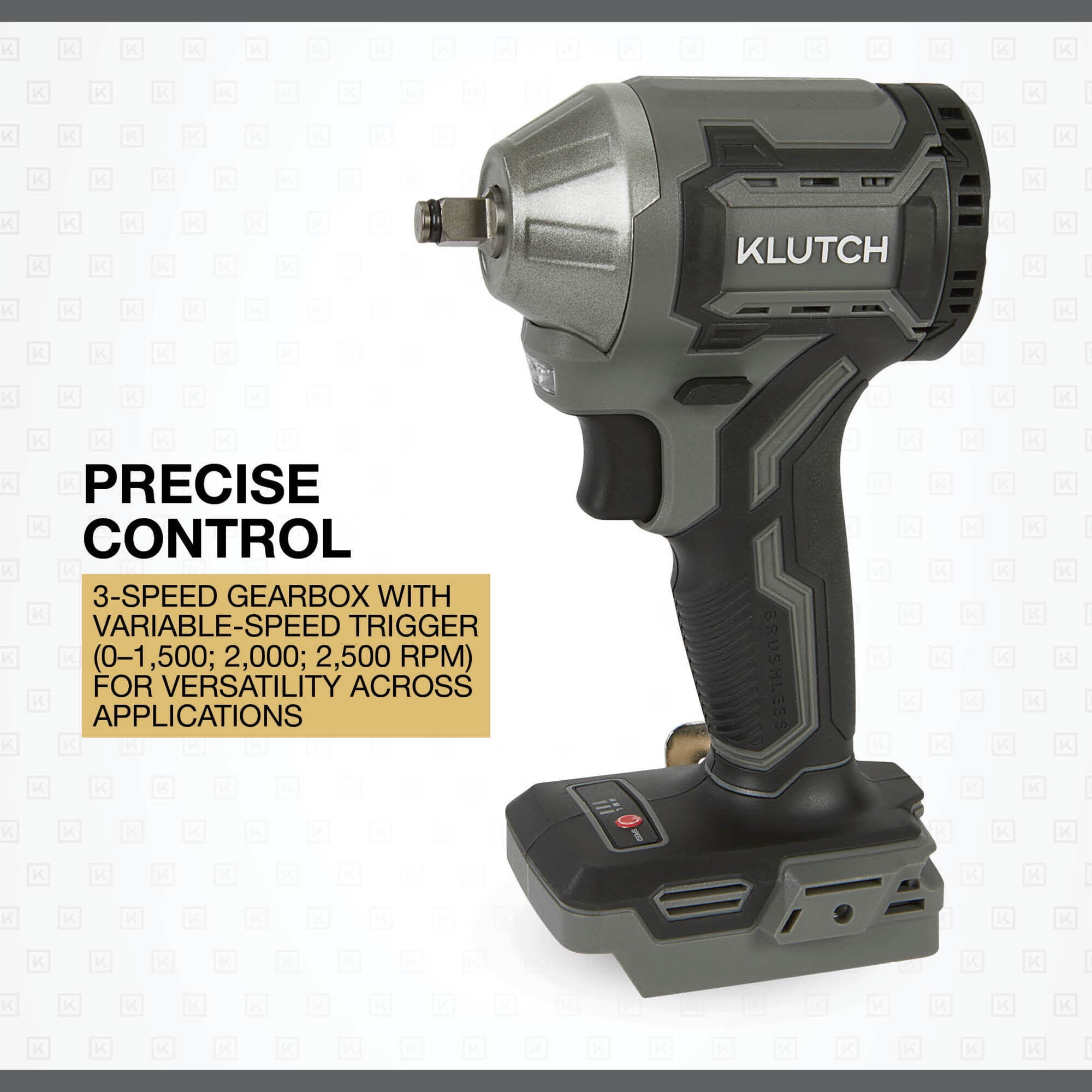 Klutch Compact 3/8in. Impact Wrench, KLiQ 20V, 205 Ft./Lbs. Breakaway Torque, Brushless, Cordless, Bare Tool
