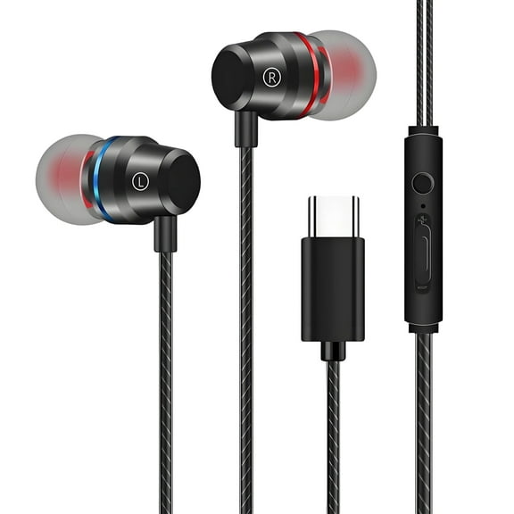 GJX Wired Headphones USB C,Noise Canceling In-Ear Wired Earbuds with Microphone,Volume Control USB C Wired Earbuds for Samsung iPhone Pixel