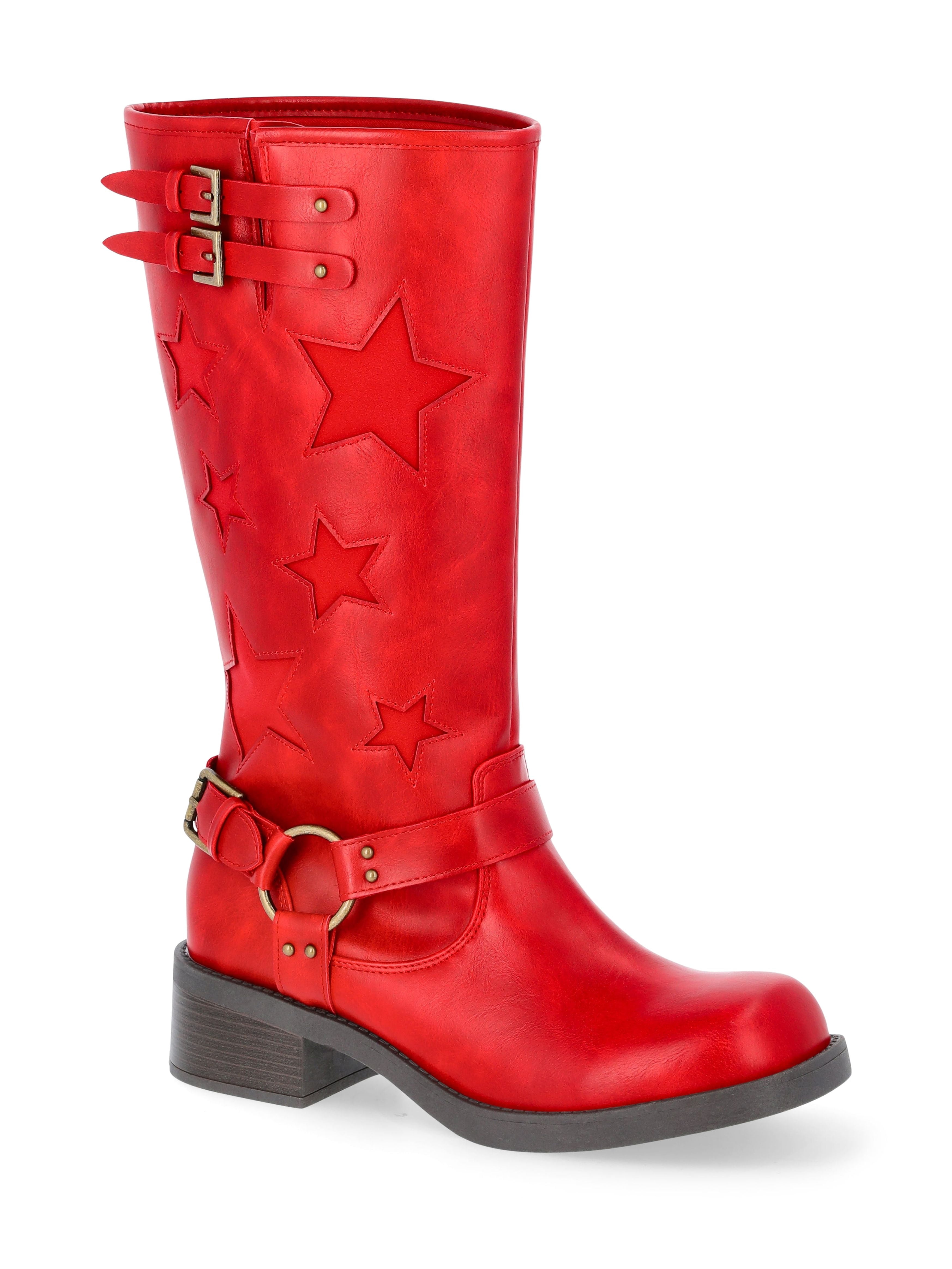Scoop Women's Faux Leather Fold Over Zip Knee High Boots - Walmart.com