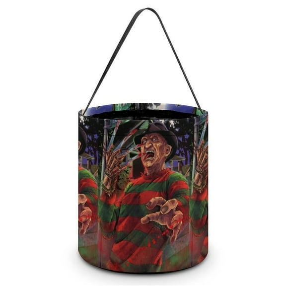 Freddy Krueger Candy Tote Bags Halloween Trick or Treat Bucket Bag Portable Collapsible Reusable Goody Handbag