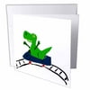 3dRose Funny Green T-rex Dinosaur on Roller Coaster, Greeting Cards, 6 x 6 inches, set of 12