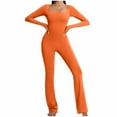 thumbnail image 6 of Kaemgyyd Women Long Sleeve Yoga Jumpsuits Stretch Square Collar Workout Flare Pants Romper Fashion Slim Bodycon One-Piece Outfit, 6 of 6