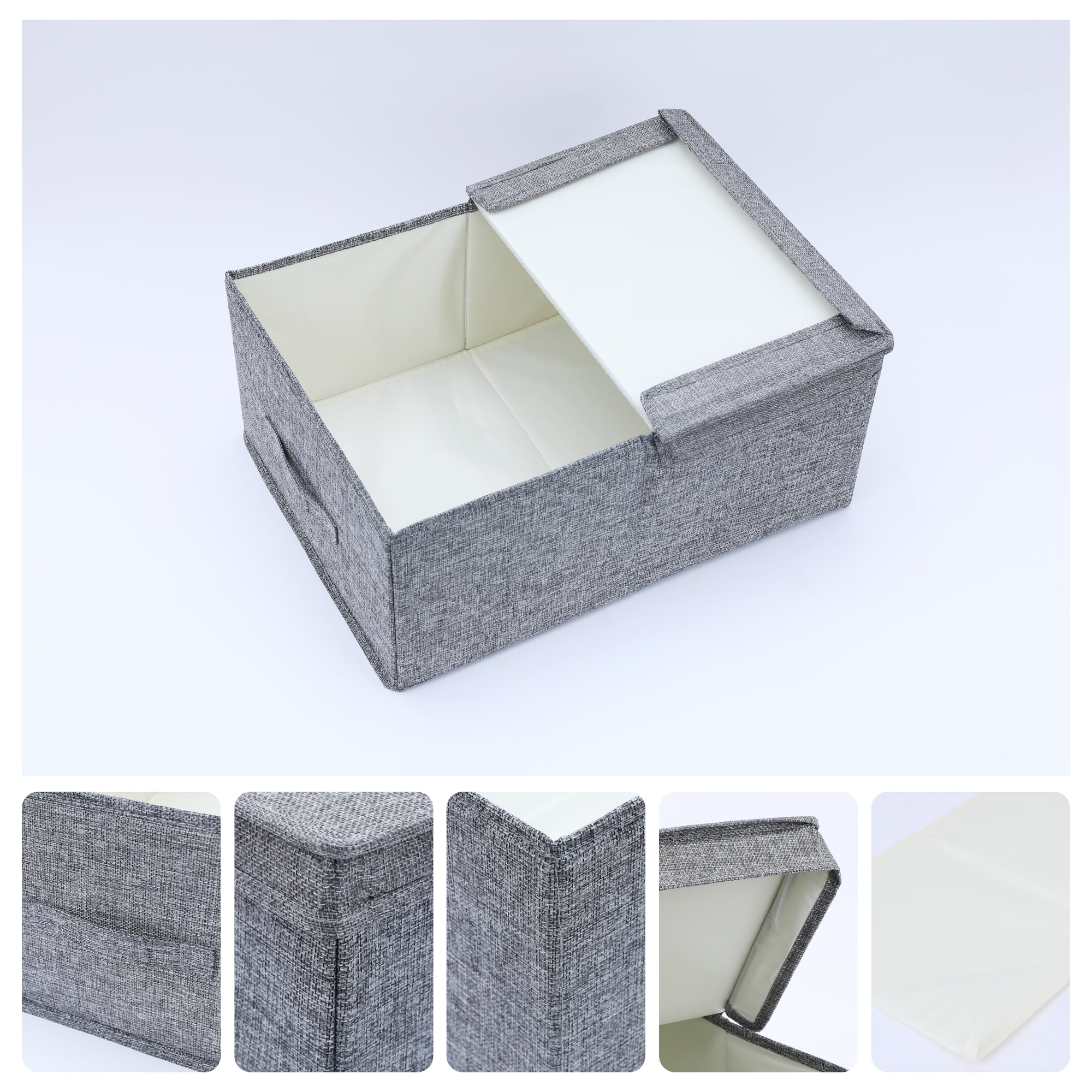 Unique Bargains Fabric Storage Bin Cube with Lid and Handle Grey 20*16*11.5in