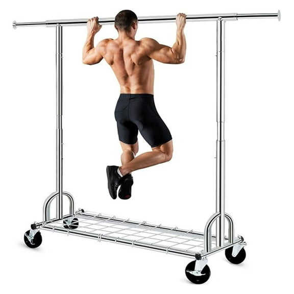 Clothing Rack Heavy Duty 525LBS, Rolling Garment Rack on Wheels, Adjustable Height, Collapsible Clothes Rack for Bedroom, Laundry Room, Boutique