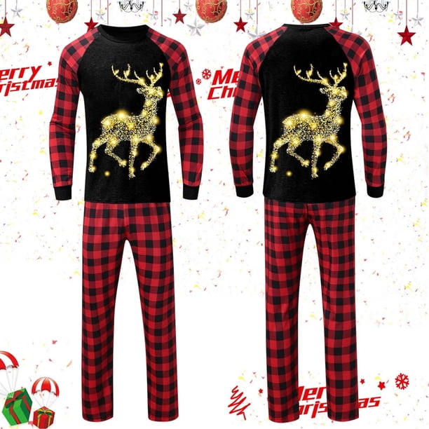 Conjuntos de pijamas de Navidad de la familia de alces brillantes, pijamas a juego para la familia de Navidad, pijamas de cuadros rojos, conjunto de ropa para niños y adultos, mono para bebé
