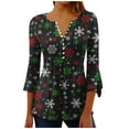 thumbnail image 1 of Timegard Plus Size Tops for Women Notched V Neck Button Christmas Day Print Ruffle 3/4 Sleeve Tunic Tops, 1 of 5