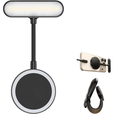 Portable Adjustable Magnetic Selfie Light Gooseneck LED Phone Fill Light Dual Lighting Modes & 5 Brightness Levels for iPhone Selfies Calls Reading(Q)