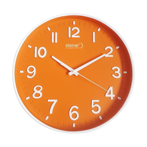 Reloj De Pared Análogo Steiner 29 Cm Dial con Relieve, Movimiento Silencioso, Anaranjado