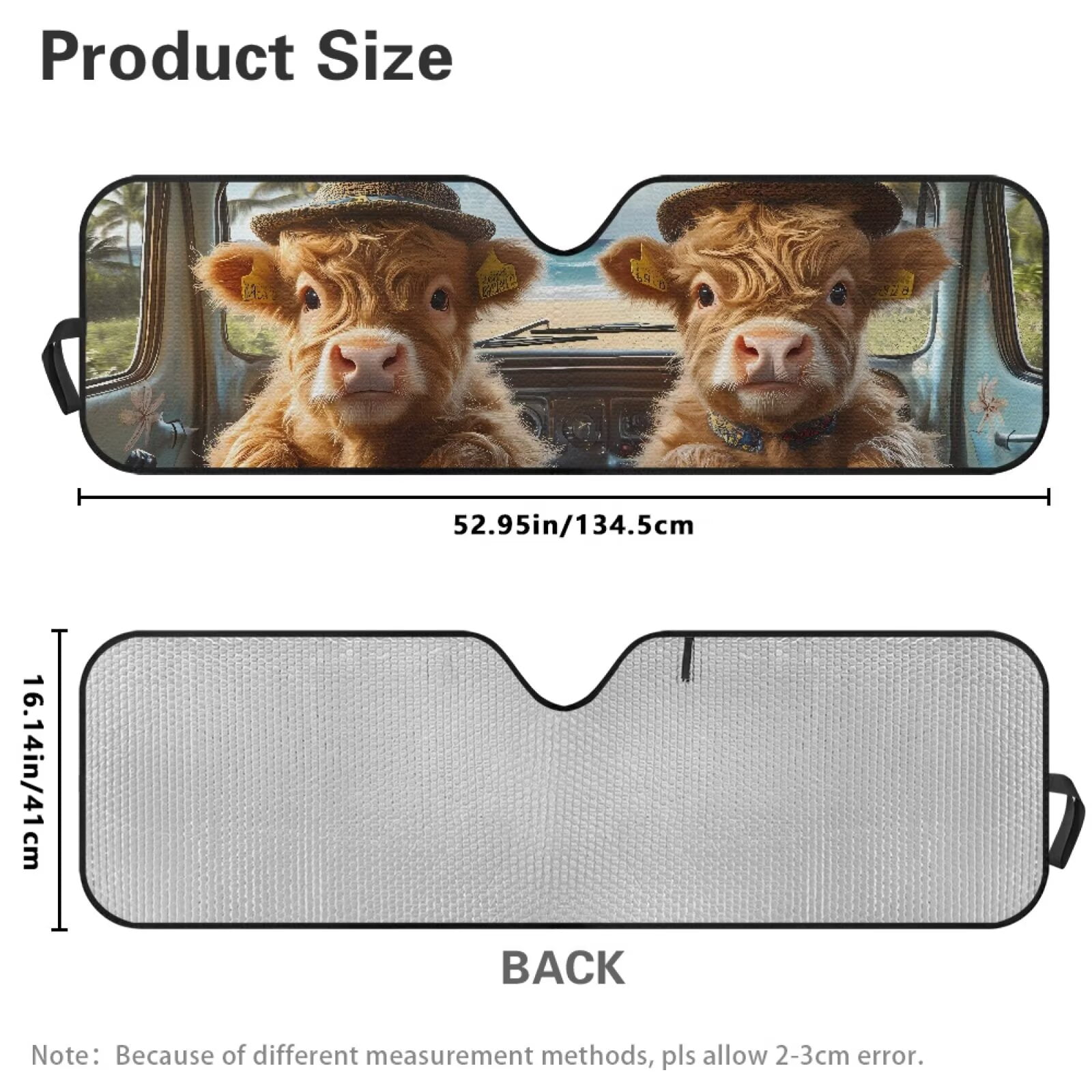 Uorisanigo Windshield Sun Shade, Car Sun Shade，52.95 in *16.14 in, Compatible with 2007-2024 Wrangler Rubicon Sahara TJ JK JKU 2 & 4 Door, Baby Highland Cow Print