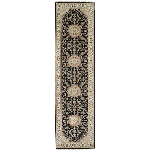 Dark Navy Floral 3X10 Indo-Nain Oriental Runner Rug