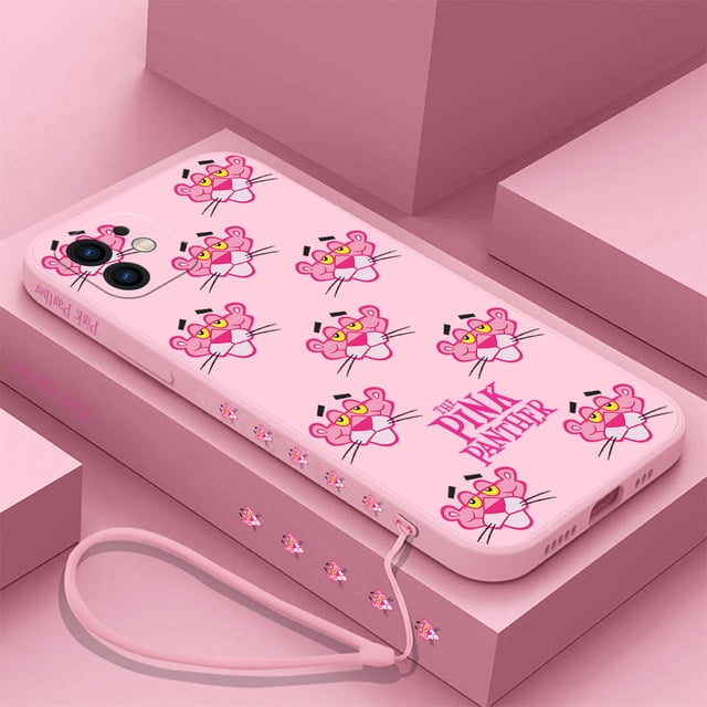 Cartoon Phone Case For iPhone 16 15 14 13 12 11 Pro Max Mini X XR XSMAX 8 7 6S Plus Soft Silicone With Hand Strap Pinks Panthers tzw