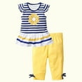 thumbnail image 5 of Kovlvoll Kids Toddler Girls Clothes Sets Ruffle Short Sleeve Striped Tank Tops with Capri Pants 2 Piece Summer Outfits, 5 of 6