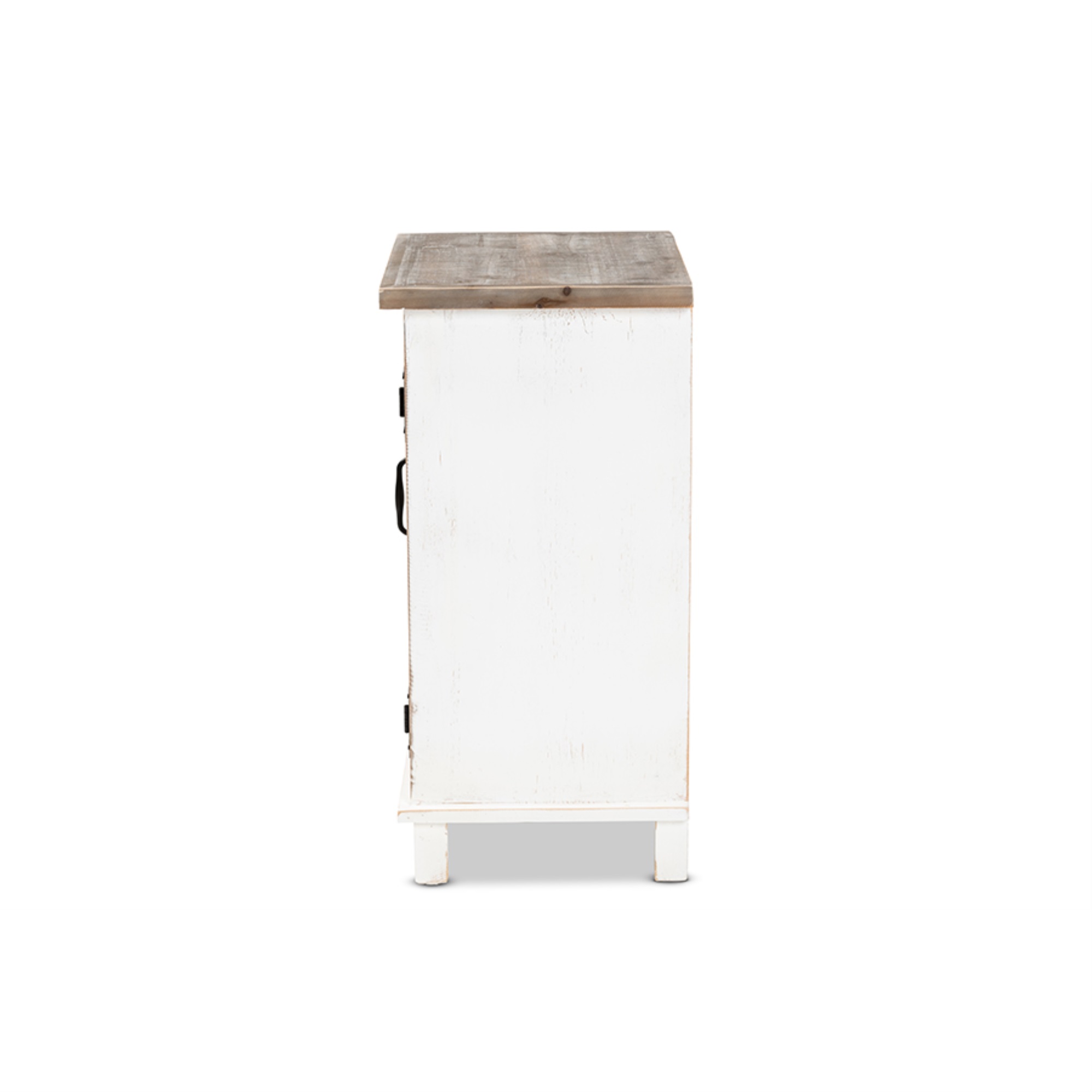 Baxton Studio Faron Distressed White and Brown Finished Wood 1-Door Nightstand - image 4 of 5