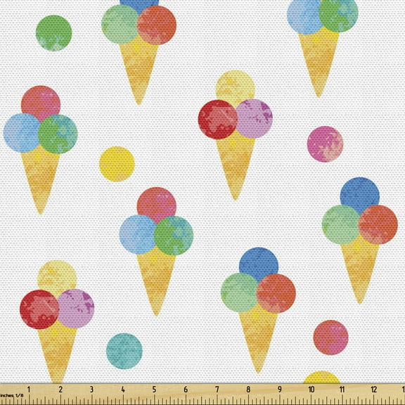 Ambesonne Ice Cream Fabric by the Yard Upholstery, Triple Scoops Grungy, 5 Yards, Multicolor