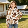 thumbnail image 2 of CINVREST Cow Print Sweatshirt For Girls Long Sleeve Hooded Oversized Pullover Top Warm Casual Fashion Hoodie With Pocket (11 Years, Brown), 2 of 7