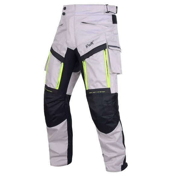 HWK Motorcycle Pants Cargo Pants Work Pants for Men Dirt Bike Adventure Dualsport Racing Riding Rain Waterproof Pant Hi-Vis 4-Season Armored All-Purpose (Waist34''-36'' Inseam34'') Silver