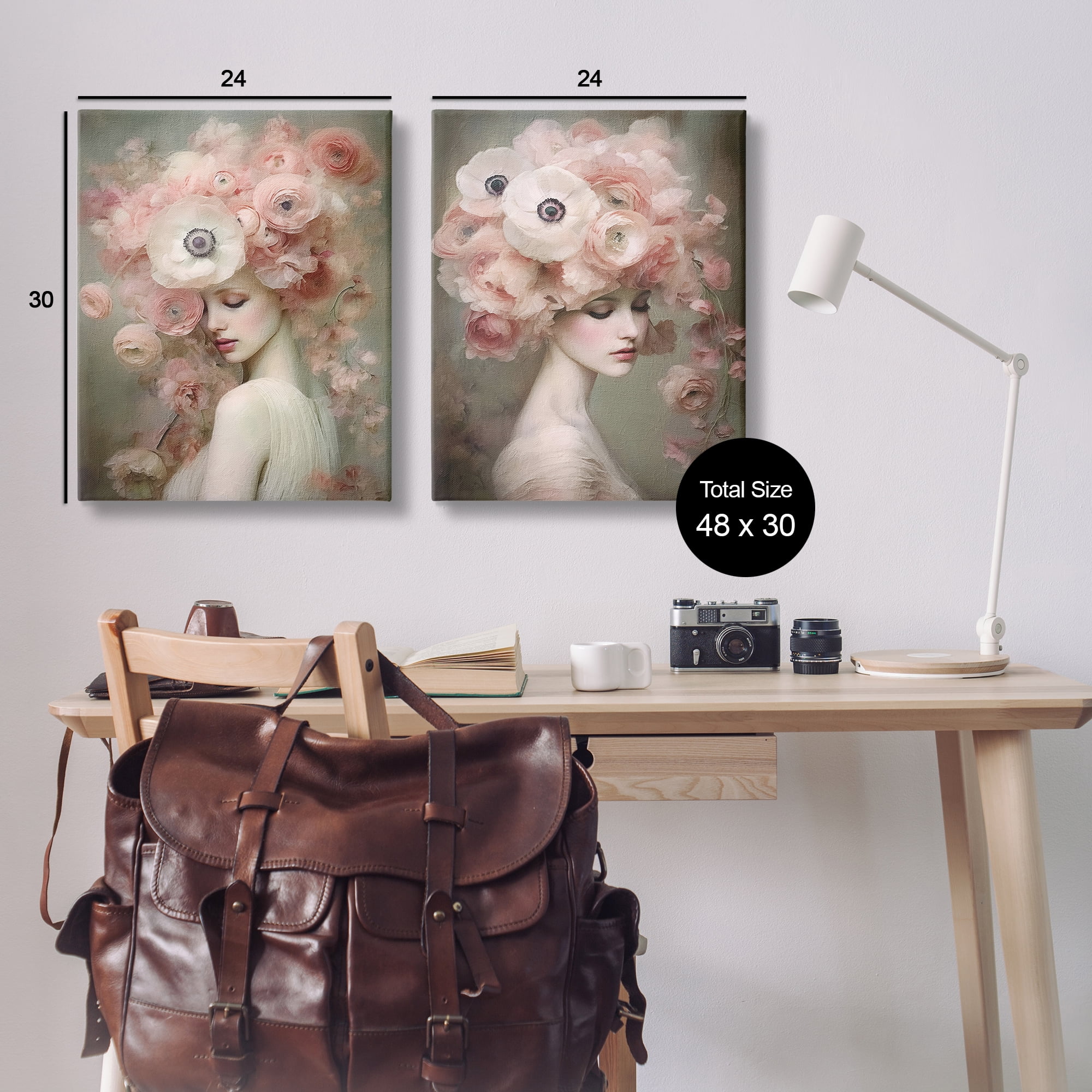 Stupell Industries Coral Blush Female Figure Plants & Flowers Painting Wrapped Canvas Art Print Wall Art, 24 x 30, Set of 2