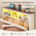 thumbnail image 4 of Farmhouse Twin Size Bed Frame with Lift Up Storage & Bookcase Headboard - Wood Platform Bed with USB Charging Station, LED Lights, No Box Spring Needed, White, 4 of 9