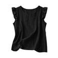 thumbnail image 2 of LIZUOJUN Tank Tops for Women Women's Cotton Linen Blend Flutter Sleeve Tank Top Solid Color Casual Loose Fit Summer Vacation Daily Vest Top,Black,L, 2 of 6