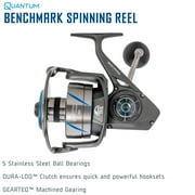 Quantum Benchmark Spinning Fishing Reel, Size 8000 Reel, 5+1 Bearings, 4.7:1 Gear Ratio, Aluminum Frame, SEALOQ 6 Protection, GEARTEQ Machined Gears, CFX200 Carbon Fiber Xtreme Drag, Silver/Blue