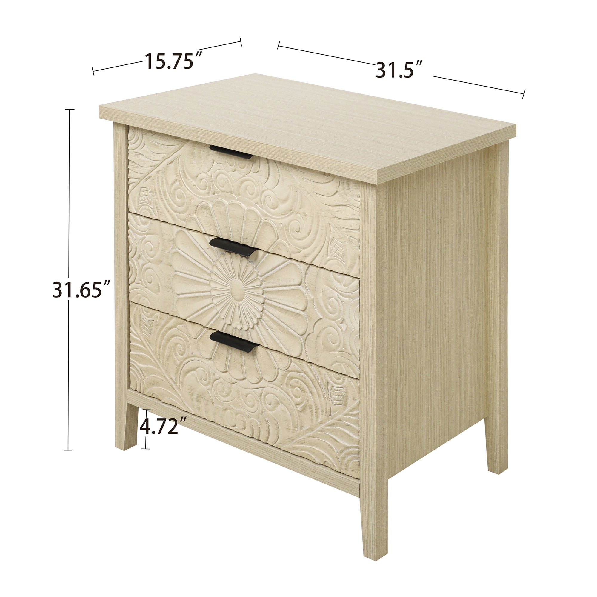 BSHTI 3-Drawer Farmhouse Cabinet – Rustic Storage Chest with Smooth-Gliding Drawers, Anti-Tip Safety, for Bedroom, Living Room, Study, Brown