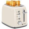 thumbnail image 1 of Aigostar tostador de 2 rebanadas, tostadoras retro extra anchas con ranura mejor calificada para tostar bagels, panes, gofres y más, cancelar, descongelar y 6 dorados, bandeja extraíble para migas,, 1 of 5