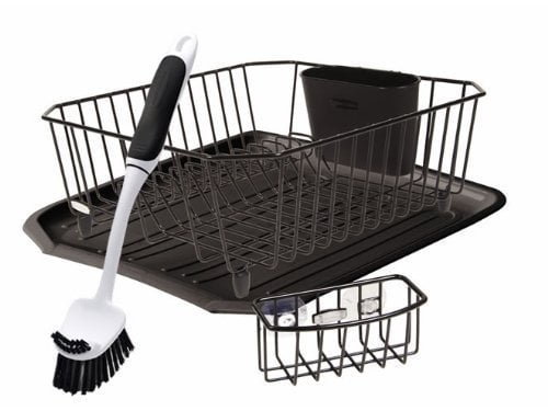 Antimicrobial Sink Dish Rack Drainer Set, Black, 4-Piece Set (FG1F91MABLA), Ship from... by