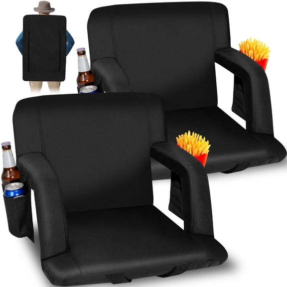 SUNSPIRE 2 Pack 25" Reclining Stadium Seat, Bench Portable Folding Chair with Padded Backpack Straps Pockets Armrests Hidden Hooks for Outdoor