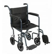 Revolution Mobility Lightweight Steel Transport Wheelchair, Fixed Full Arms, 17" Seat, Blue