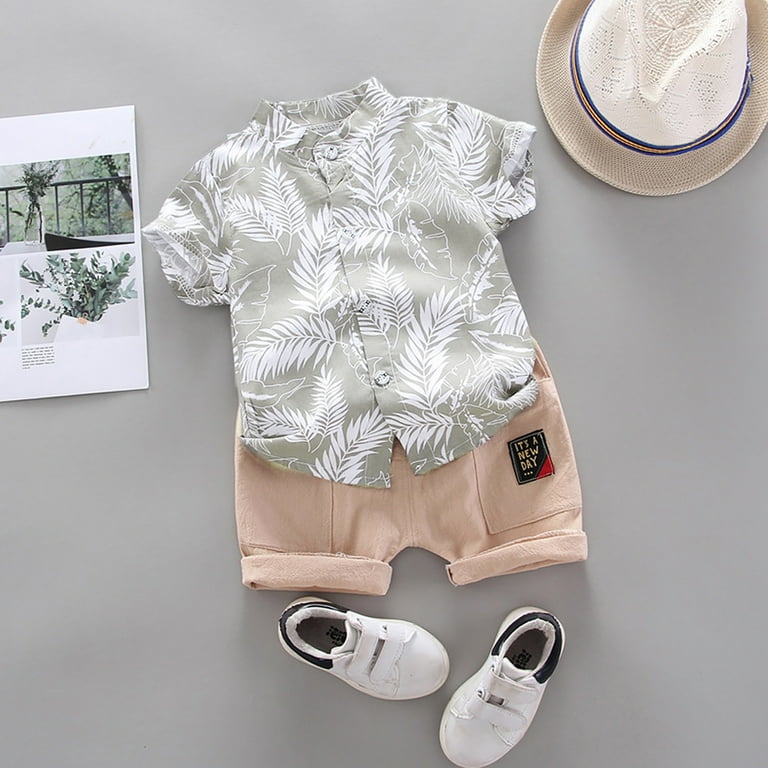 nsendm Kids Pattern Clothes Boy Short Toddler Cartoon Tops Shorts Shirt Sleeve Set Baby Boys Outfits Set Clothes 2 Year Old Boy Childrenscostume Grey