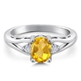 thumbnail image 3 of Gem Stone King 925 Sterling Silver Yellow Citrine and White Moissanite 3 Stone Engagement Ring for Women | 1.38 Cttw | Oval 8X6MM | Round 2MM | Gemstone November Birthstone | Size 5, 3 of 6