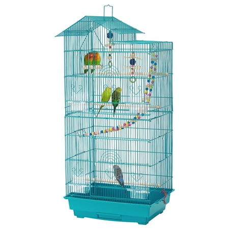 Yaheetech 39''H Metal Parrot Cage Bird cage w/Toys & Swing & Ladder, Teal Blue