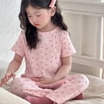 thumbnail image 3 of REDARER Toddler Girls Soft Cotton Ribbed Sleepwear, Floral Print Short Sleeve Top & Pants Pajama Set,3-4 Years, 3 of 3